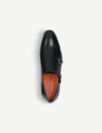 Shop Santoni Simon Leather Double Monk Shoes In Black