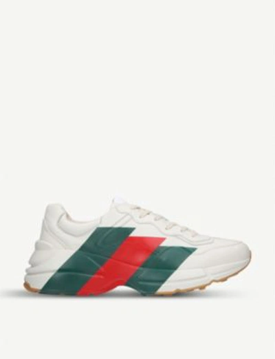 Shop Gucci Rython Leather Running Trainers In White