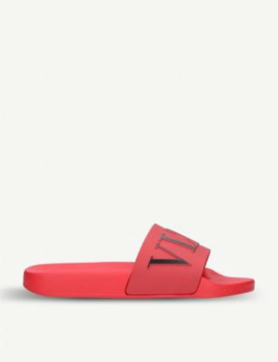 Shop Valentino Vltn Rubber Sliders In Red