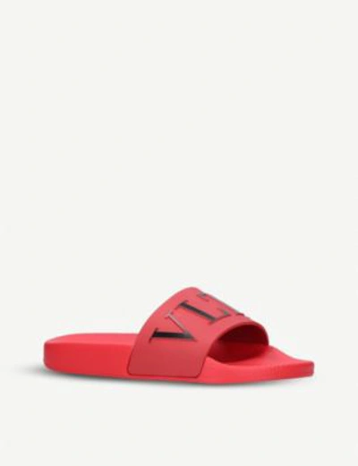 Shop Valentino Vltn Rubber Sliders In Red