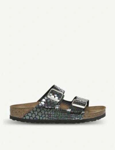 Shop Birkenstock Arizona Snake-effect Metallic Sandals In Shiny Snake Black