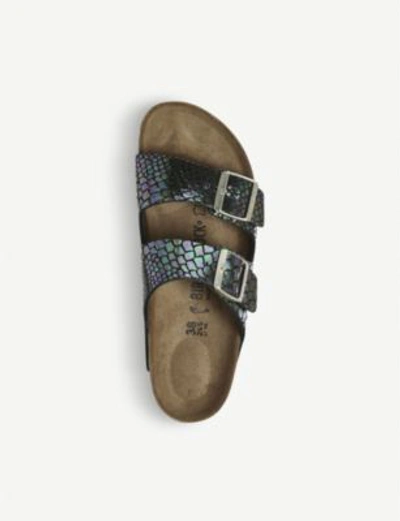 Shop Birkenstock Arizona Snake-effect Metallic Sandals In Shiny Snake Black
