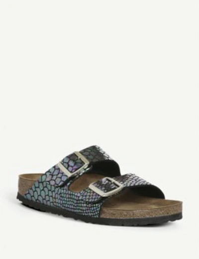 Shop Birkenstock Arizona Snake-effect Metallic Sandals In Shiny Snake Black