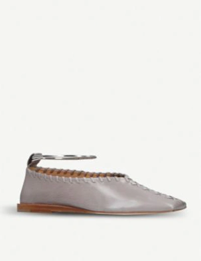 Shop Jil Sander Trip Slip Leather Flats In Grey