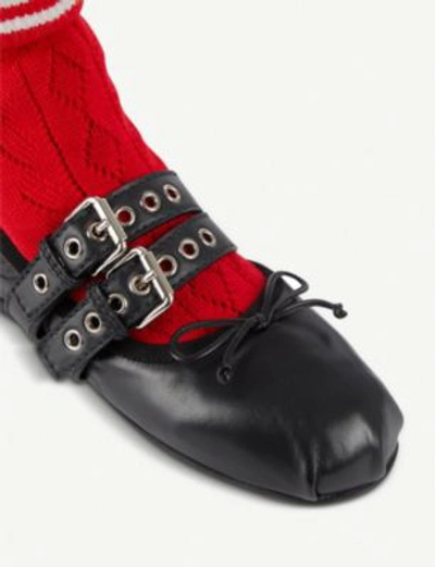 Shop Miu Miu Sock Leather Ballet Flats In Nero Rosso