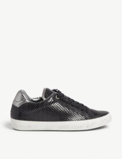 Shop Zadig & Voltaire Neo Keith Reptile-embossed Leather Trainers In Noir