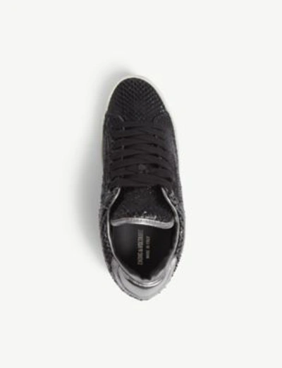 Shop Zadig & Voltaire Neo Keith Reptile-embossed Leather Trainers In Noir