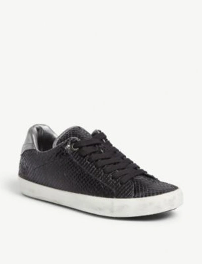 Shop Zadig & Voltaire Neo Keith Reptile-embossed Leather Trainers In Noir