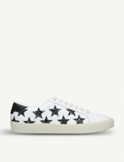 Shop Saint Laurent Court Classic Cutout Star Leather Trainers In White