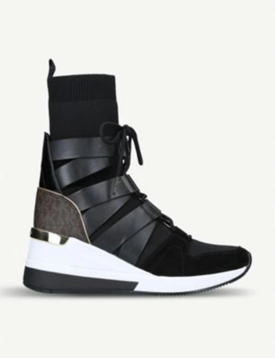 Shop Michael Michael Kors Beckett Bootie Leather Sock-fit Trainers In Blk/other