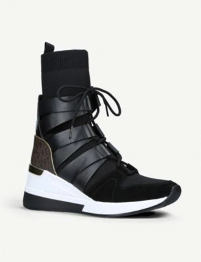 Shop Michael Michael Kors Beckett Bootie Leather Sock-fit Trainers In Blk/other