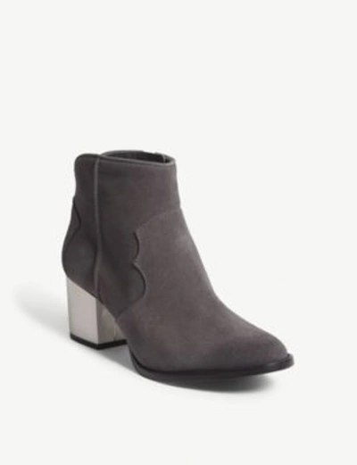 Shop Zadig & Voltaire Molly Suede Mirrored Block Heel Boots In Gris