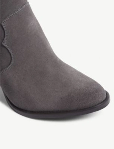 Shop Zadig & Voltaire Molly Suede Mirrored Block Heel Boots In Gris