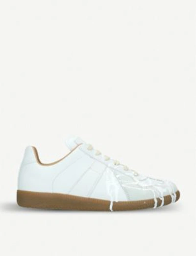 Shop Maison Margiela Replica Paint-splash Leather Trainers In White/oth