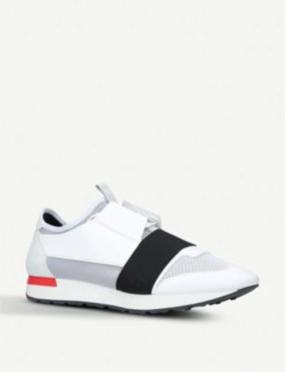 Shop Balenciaga Mens White And Black Race Runners Leather Sneakers In White/blk