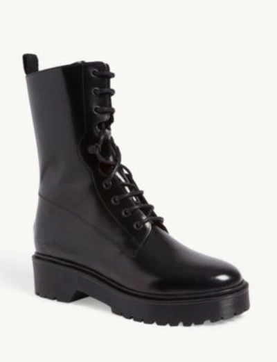 Shop Maje Flat Leather Boots In Black