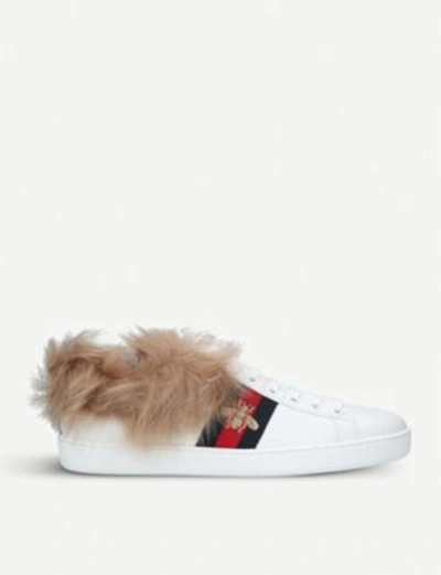 Shop Gucci New Ace Low Wool Bee In White
