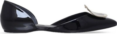 Shop Roger Vivier Chips Strass Patent-leather Ballerina Flats In Black