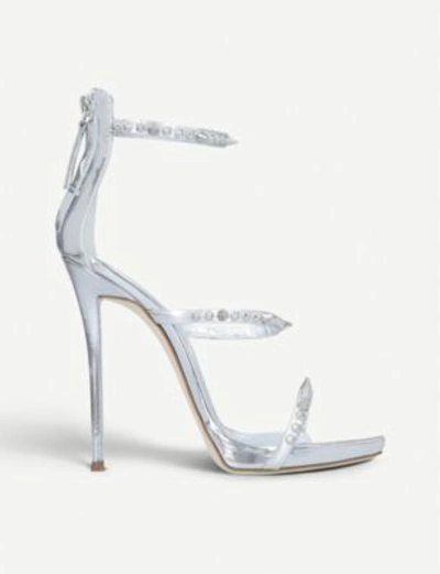 Shop Giuseppe Zanotti Gemstone-embellished Metallic Leather Sandals In Silver Com