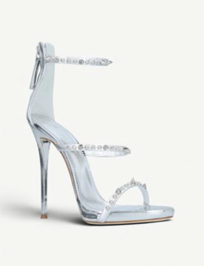 Shop Giuseppe Zanotti Gemstone-embellished Metallic Leather Sandals In Silver Com