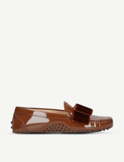 Shop Tod's X Alessandro Dell'acqua Gommino Driving Shoes In Patent Leather In Brown