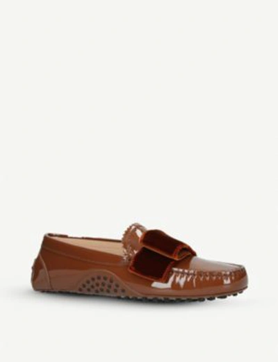 Shop Tod's X Alessandro Dell'acqua Gommino Driving Shoes In Patent Leather In Brown