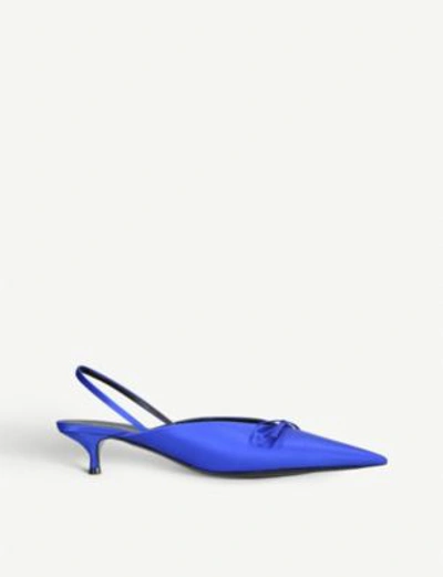 Shop Balenciaga Ladies Blue Knife Satin Slingback Courts Shoes
