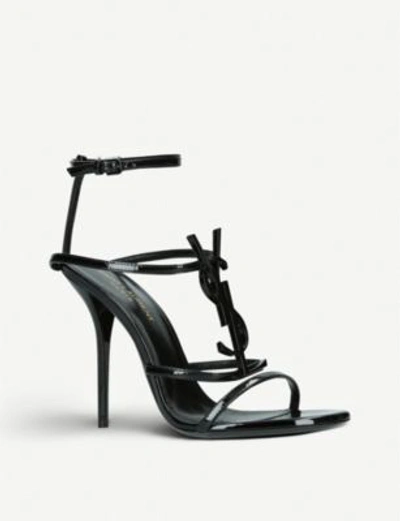 Shop Saint Laurent Cassandra 110 Patent-leather Heeled Sandals In Black