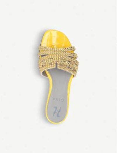 Shop Gina Loren Crystal-embellished Leather Sandals In Yellow