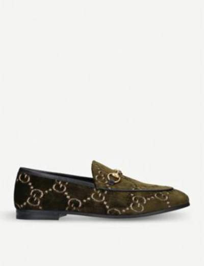Shop Gucci New Jordaan Chain Fabric Loafers In Khaki