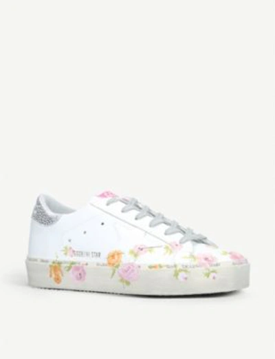 Shop Golden Goose High Star Flower Platform Leather Trainers In White/oth
