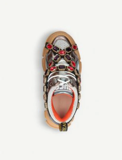 Shop Gucci Flash Trek Leather And Canvas Trainers In Metal Comb
