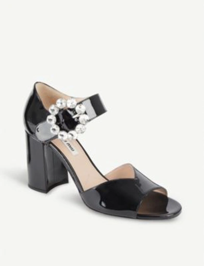 Shop Miu Miu Crystal-embellished Patent Leather Sandals In Nero