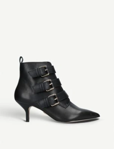 Shop Kurt Geiger Raya Buckled Leather Ankle Boots In Black