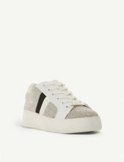 Shop Steve Madden Belle-r Rhinestone-embellished Flatform Trainer In Silver-diamantes