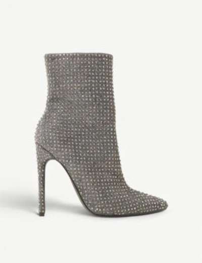 Shop Steve Madden Wifey Rhinestone-embellished Ankle Boots In Pewter-metallic Fabric