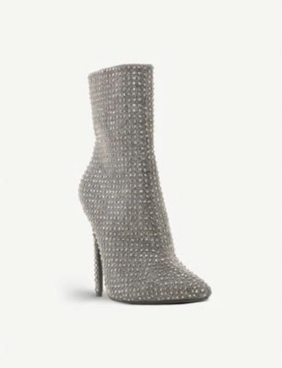 Shop Steve Madden Wifey Rhinestone-embellished Ankle Boots In Pewter-metallic Fabric
