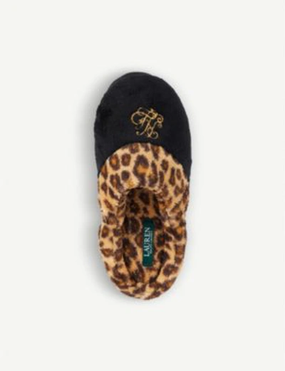 Shop Ralph Lauren Embroidered Logo Leopard Cotton Slippers In Black Leopard