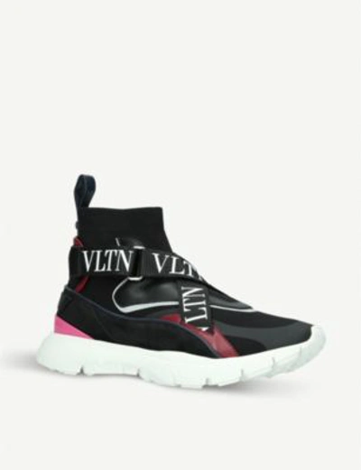Shop Valentino Black And Pink Strap-detail Sock Trainer Sneakers In Blk/other