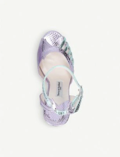 Shop Terry De Havilland Margaux Metallic Snake-effect Leather Wedge Sandals In Lilac