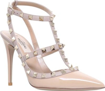 Shop Valentino Rockstud 100 Leather Courts In Camel