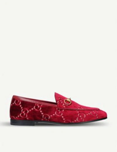 Shop Gucci Red New Jordaan Jacquard Velvet Loafers