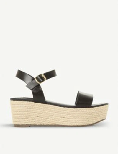 Shop Steve Madden Busy Sm Leather And Jute Platform Sandals In Black-leather