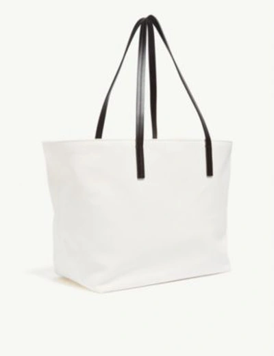Shop Versace Logo Print Canvas Tote Bag In White Black