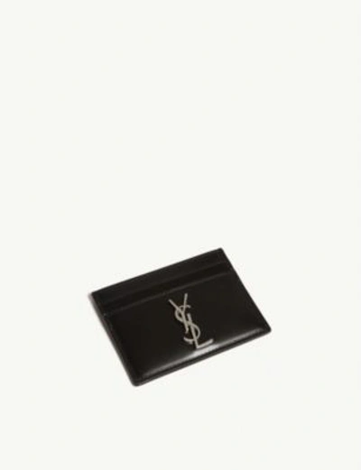 Shop Saint Laurent Pineapple-print Leather Cardholder In Black