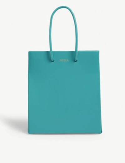 Shop Medea Women's Blue Small Leather Box Tote Bag In Tiffany