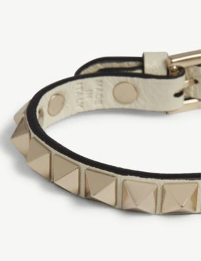 Shop Valentino Rockstud Leather Bracelet In Ivory