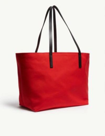 Shop Versace Logo Print Canvas Tote Bag In Red White
