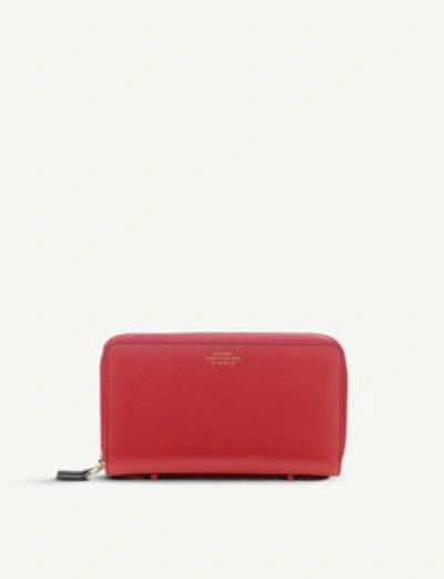 Shop Smythson Panama Double Zipped Grained-leather Travel Wallet In Red