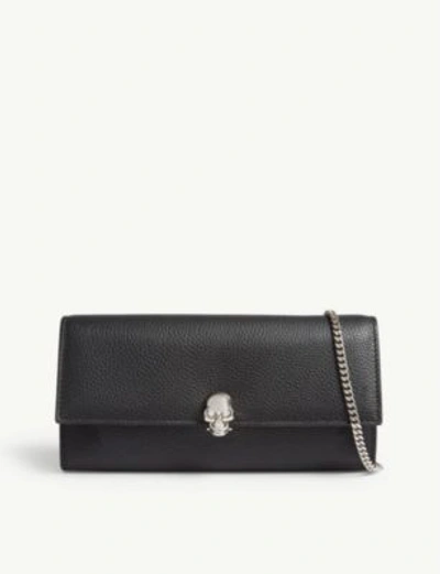 Shop Alexander Mcqueen Skull Leather Wallet-on-chain In Black Silver